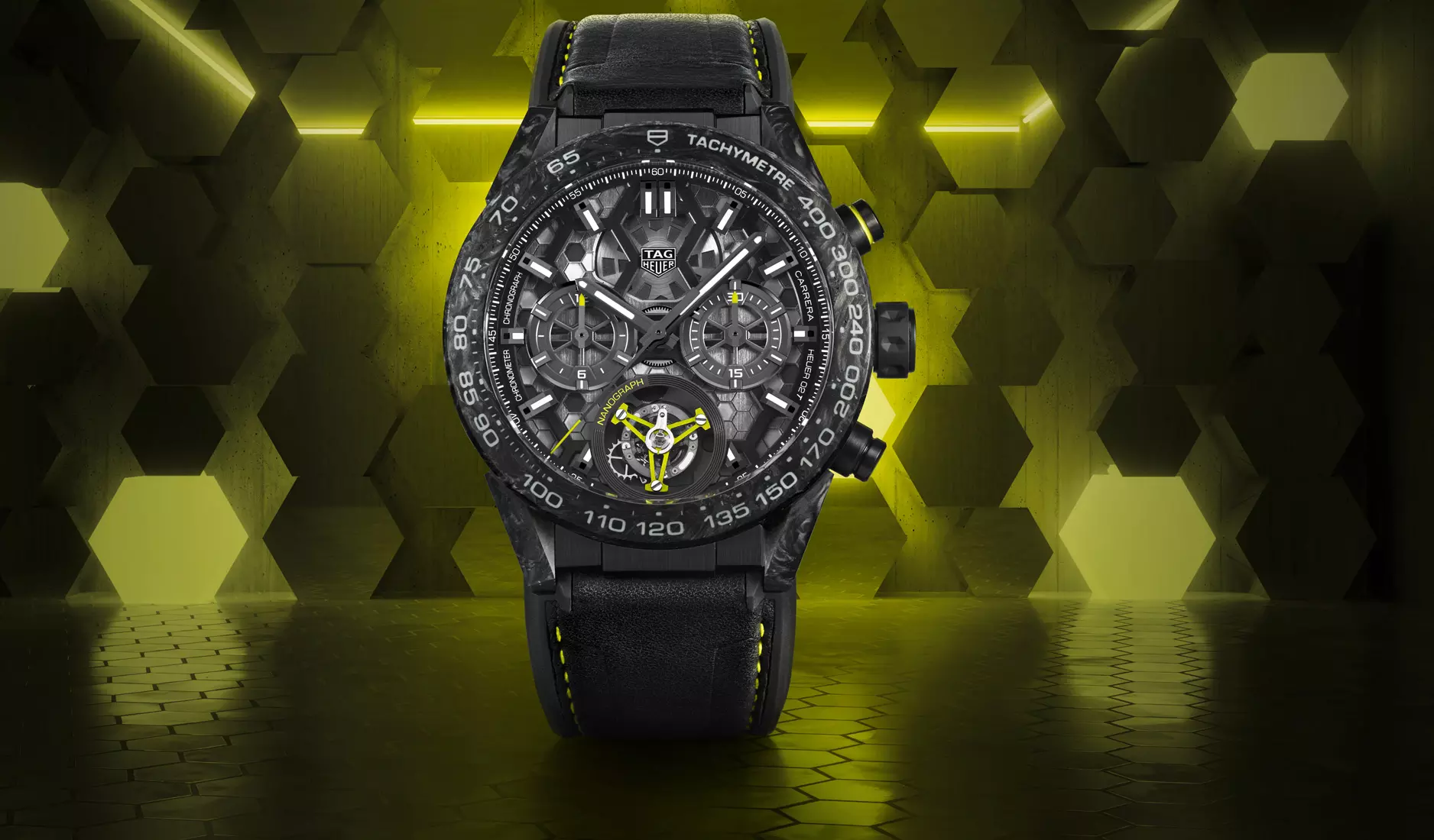 TAG Heuer Carrera Calibre Heuer 02T Tourbillon Nanograph with carbon-composite hairspring from 2019