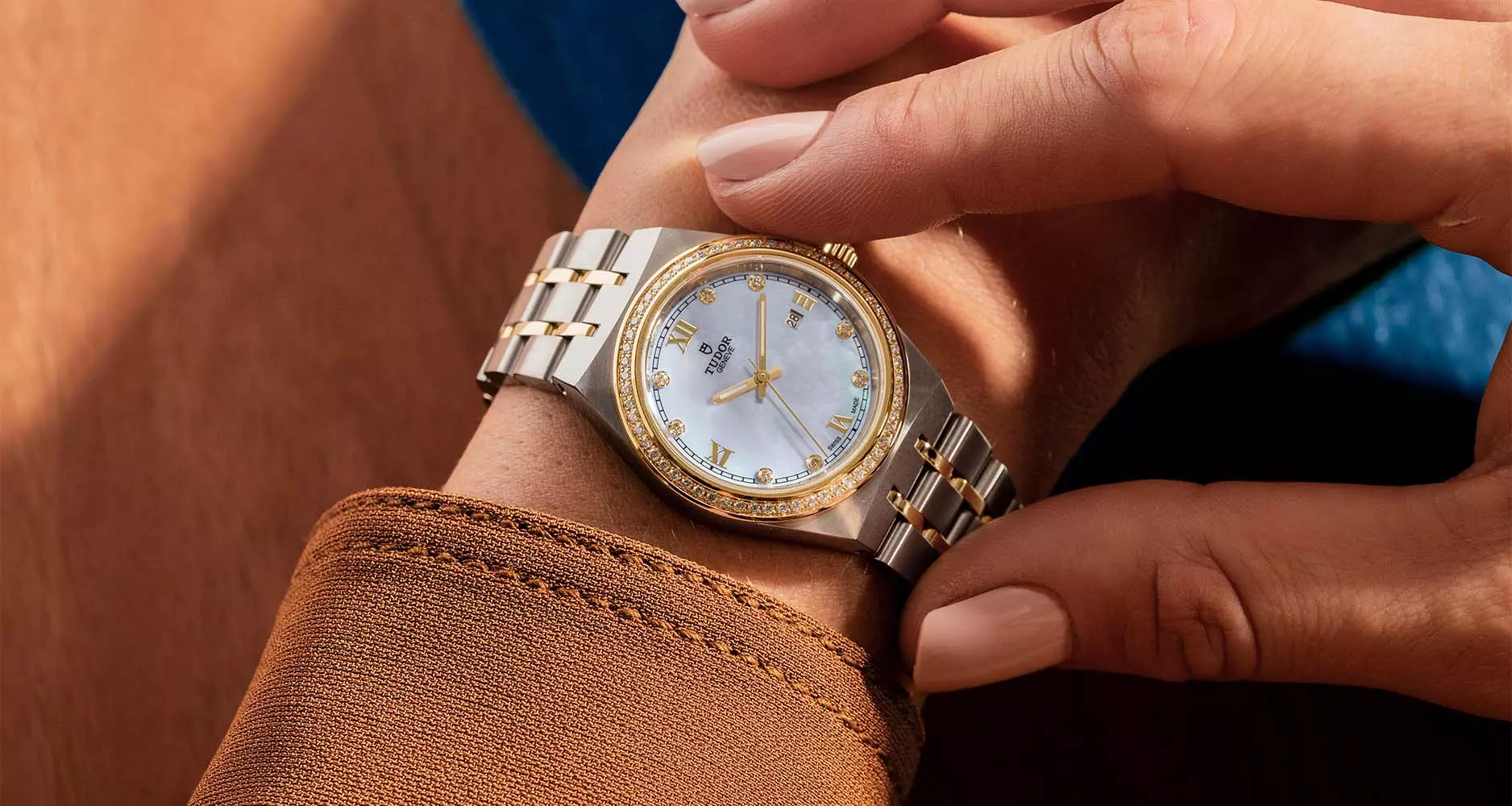 The Tudor Royal 28mm in stainless steel case and diamond-set dial and bezel.
