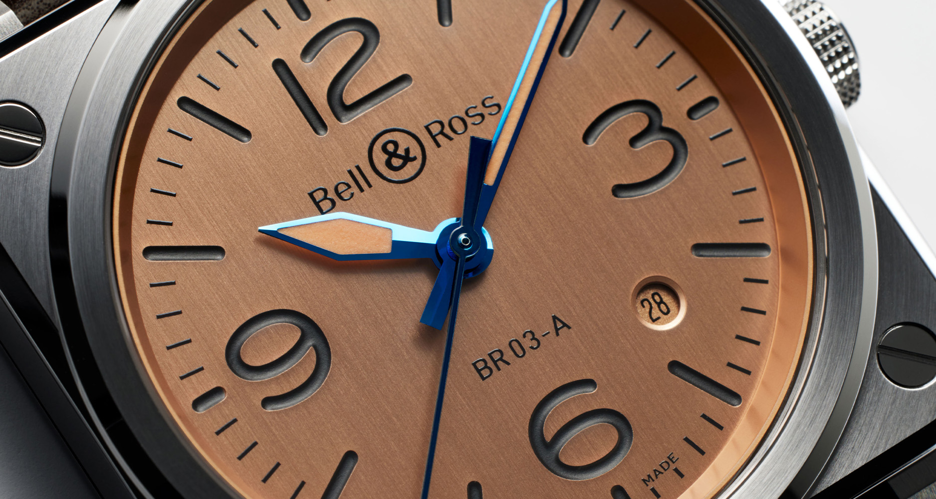 The Bell & Ross BR 03-A in stainless steel case with copper dial.