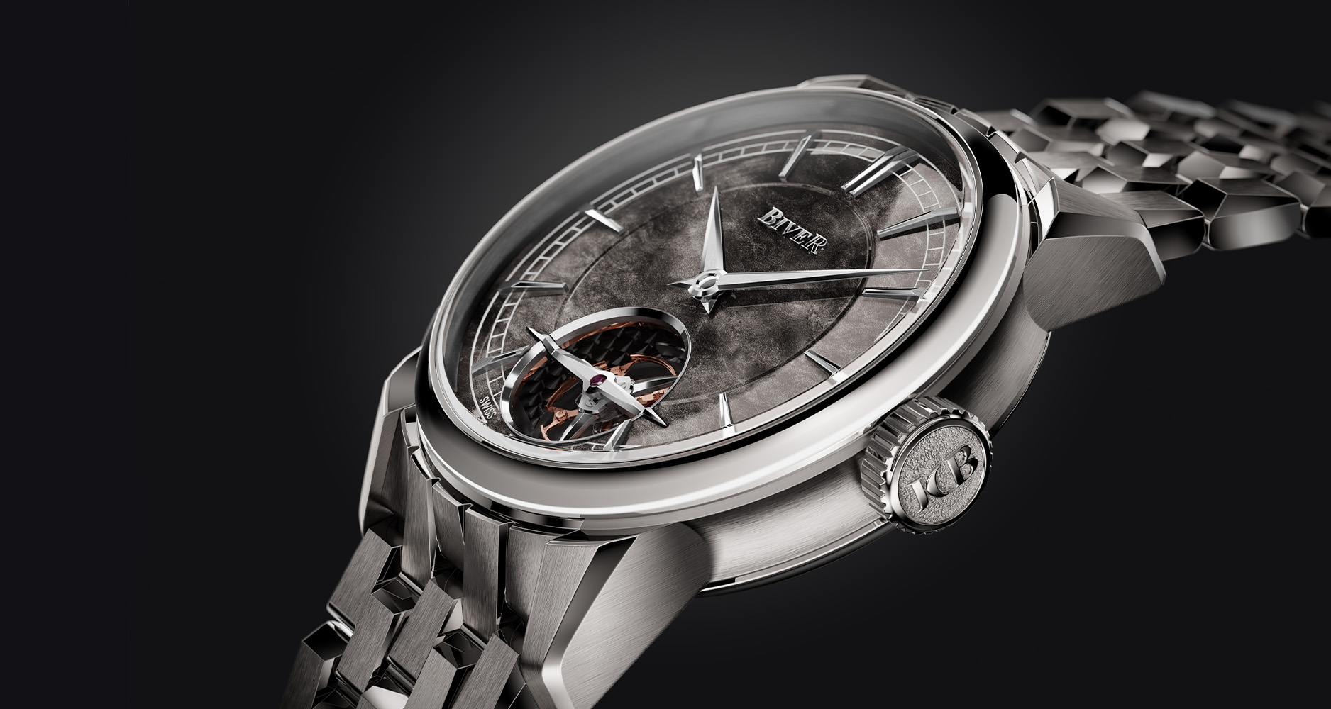 The Carillon Tourbillon Biver in titanium case and five-link bracelet with silver obsidian dial, a unique piece for Philips Auctions.