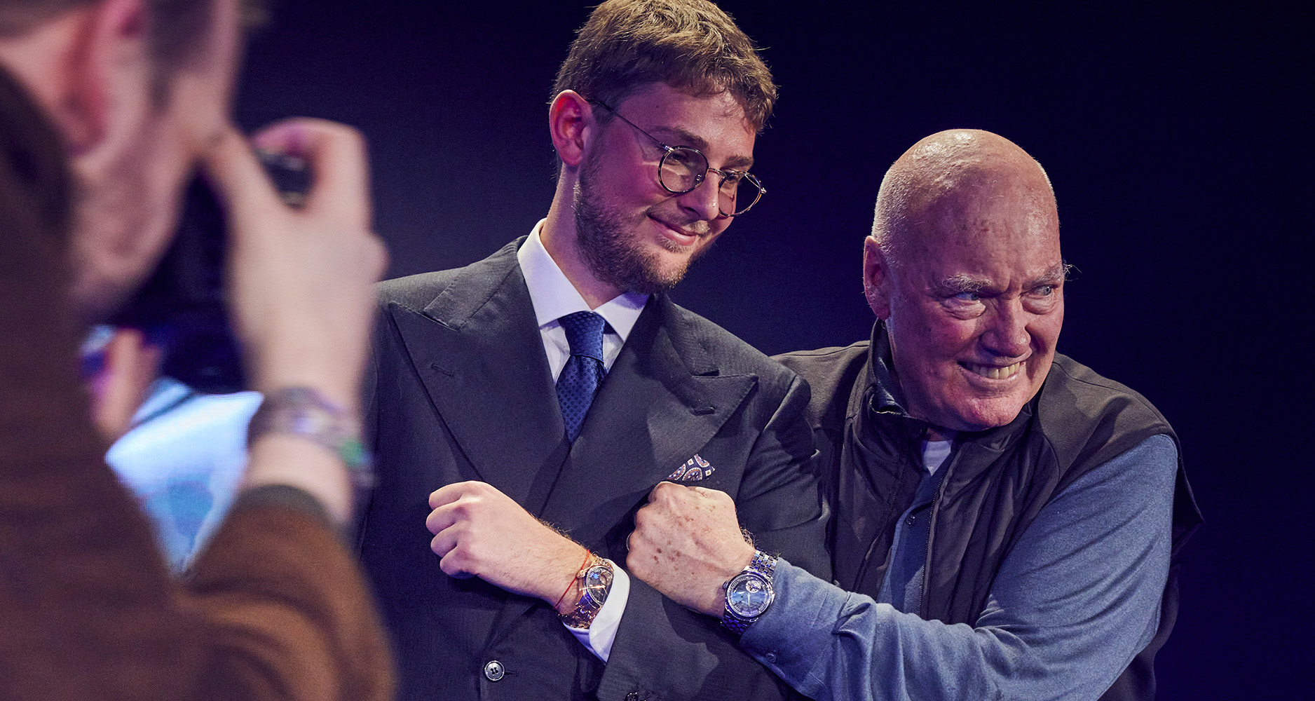Jean-Claude and Pierre Biver at the launch of Biver Watches' Carillon Tourbillon timepiece.