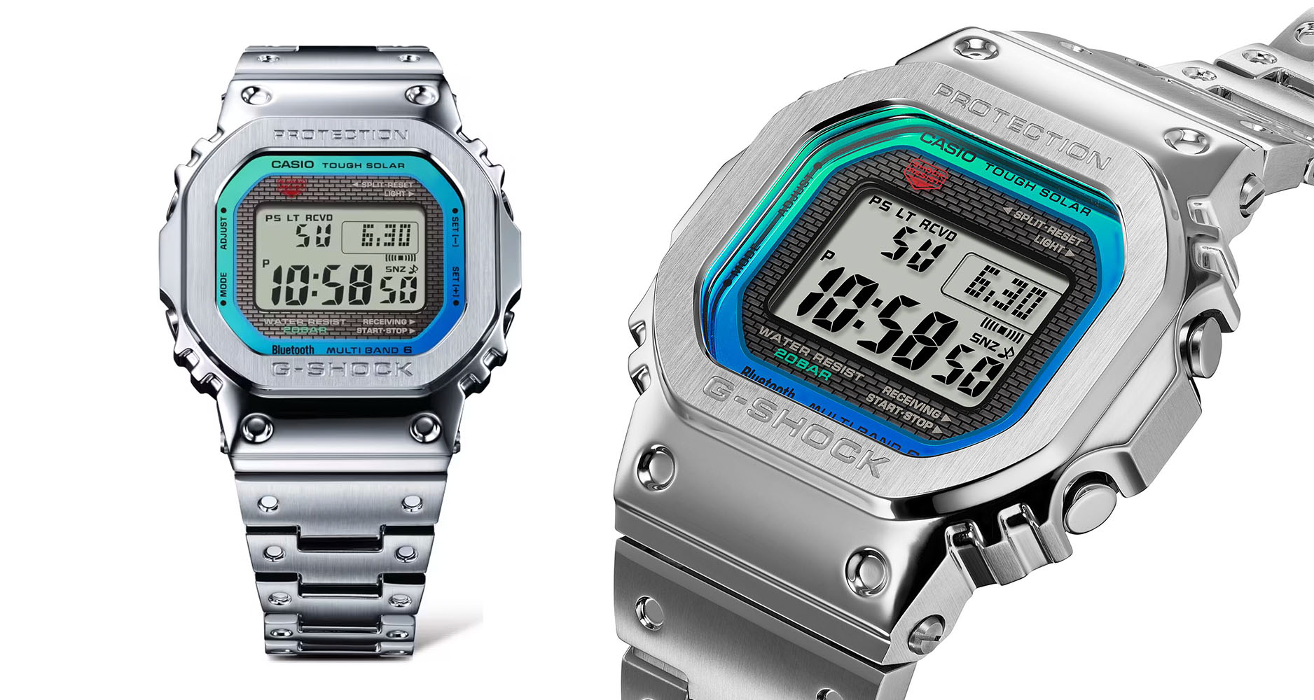 The Casio G-Shock Full Metal GMW-B5000PC in steel case with gradient blue dial.