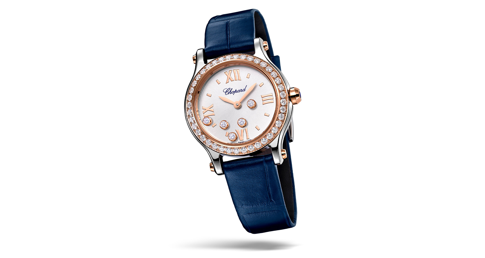 The steel-and-gold model of the Chopard Happy Sport 25mm with a diamond-set bezel.