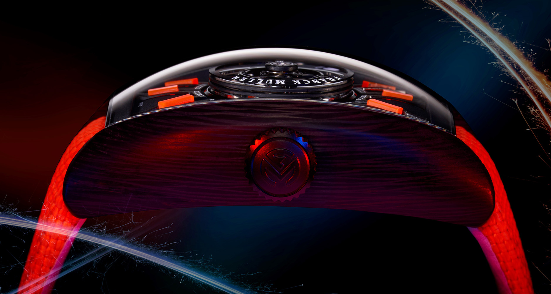 The curved Curvex CX case of the Franck Muller Grand Central Tourbillon Flash from the side.