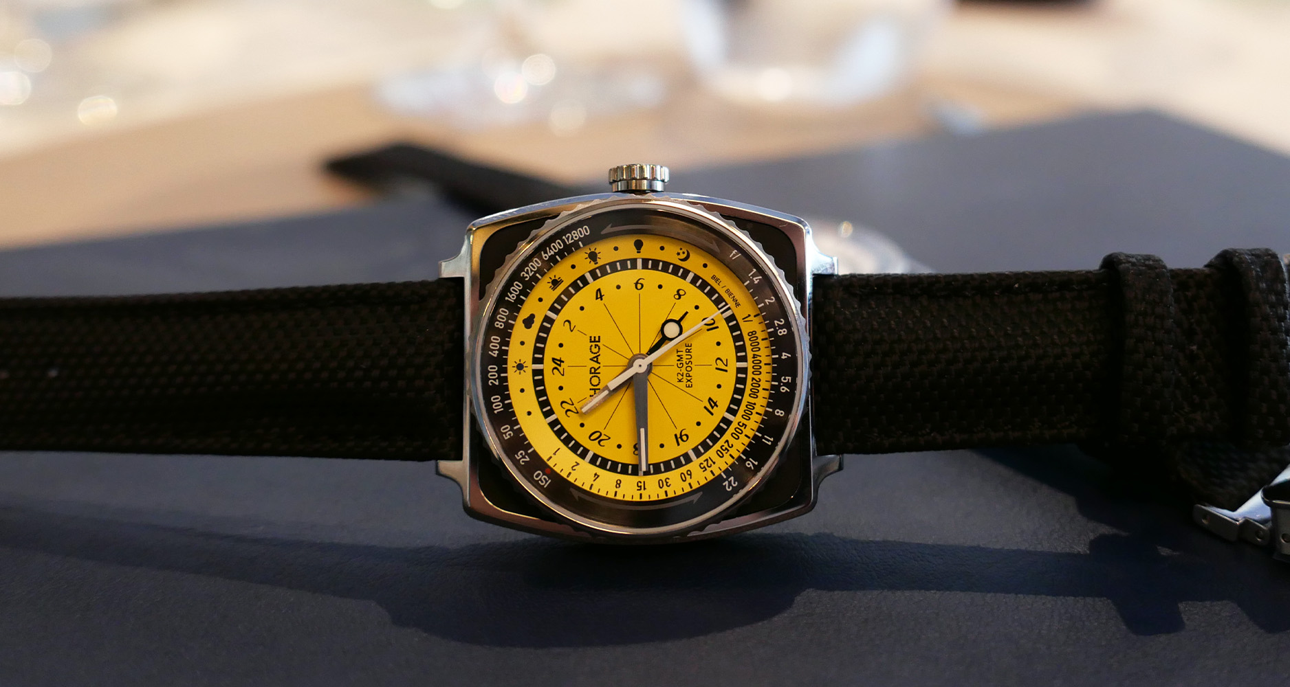 The Horage Lensman 2 Exposure regular edition has a canary yellow dial.