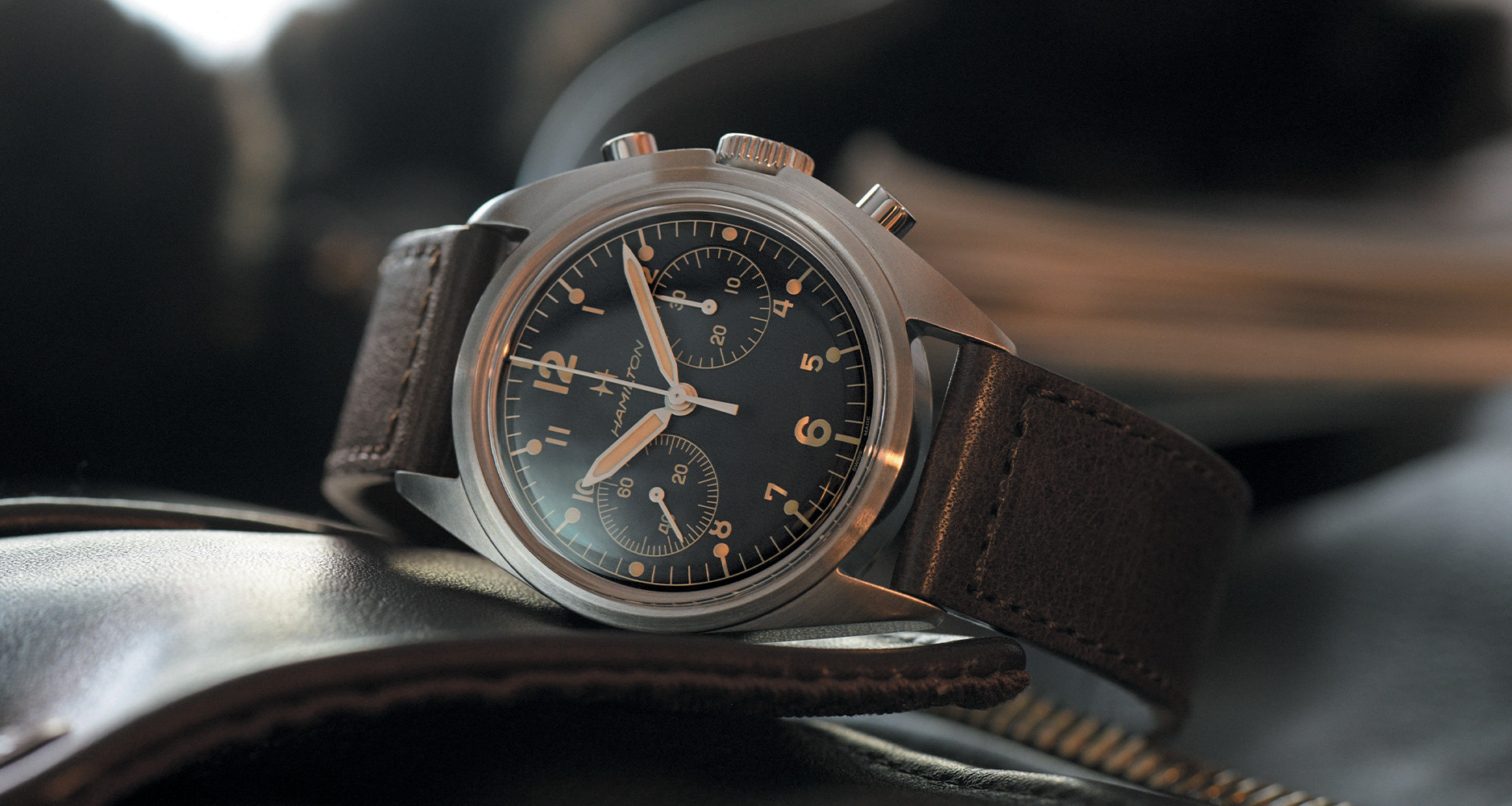 A re-issue of the Hamilton RAF Pilot’s Chronograph 924-3306, the Hamilton Pilot Pioneer Mechanical Chronograph is very similar to the original Fab Four watch.
