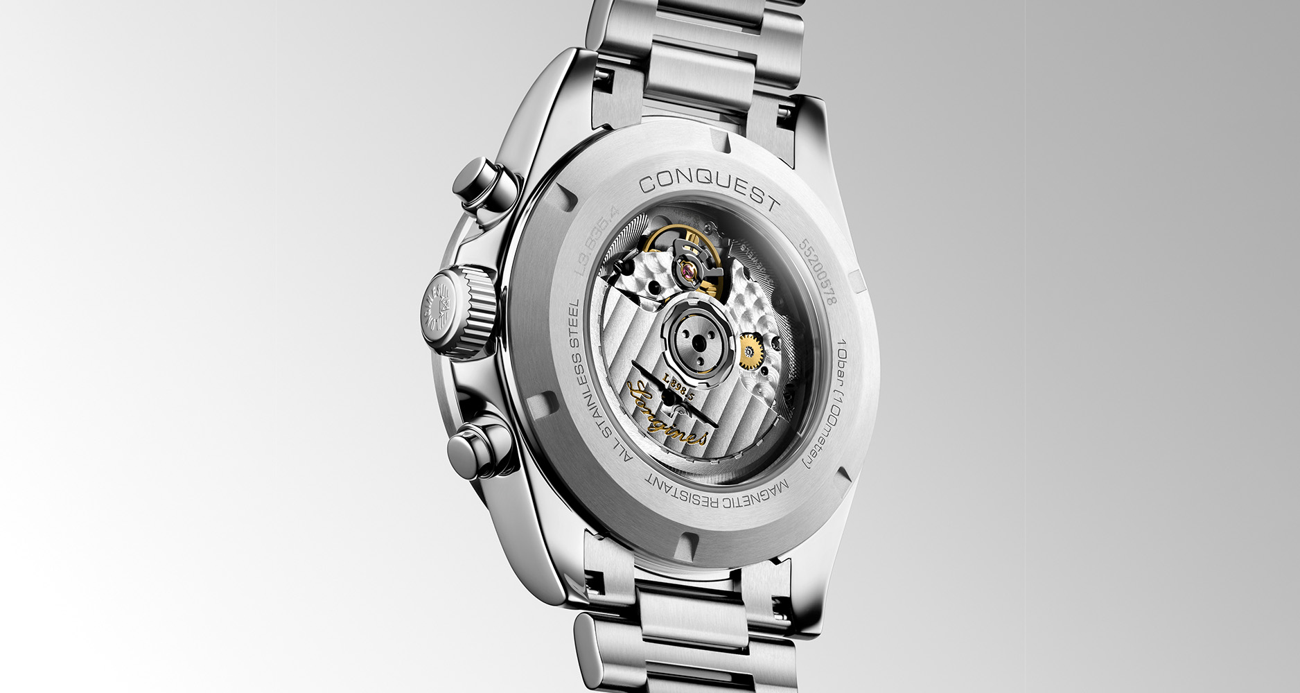 The caseback of the Longines Conquest Automatic reveals the L898.5 calibre.
