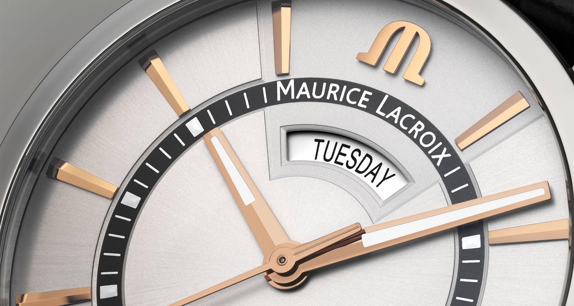 The dial of the Maurice Lacroix Pontos Day Date has different highlight features in each sector.