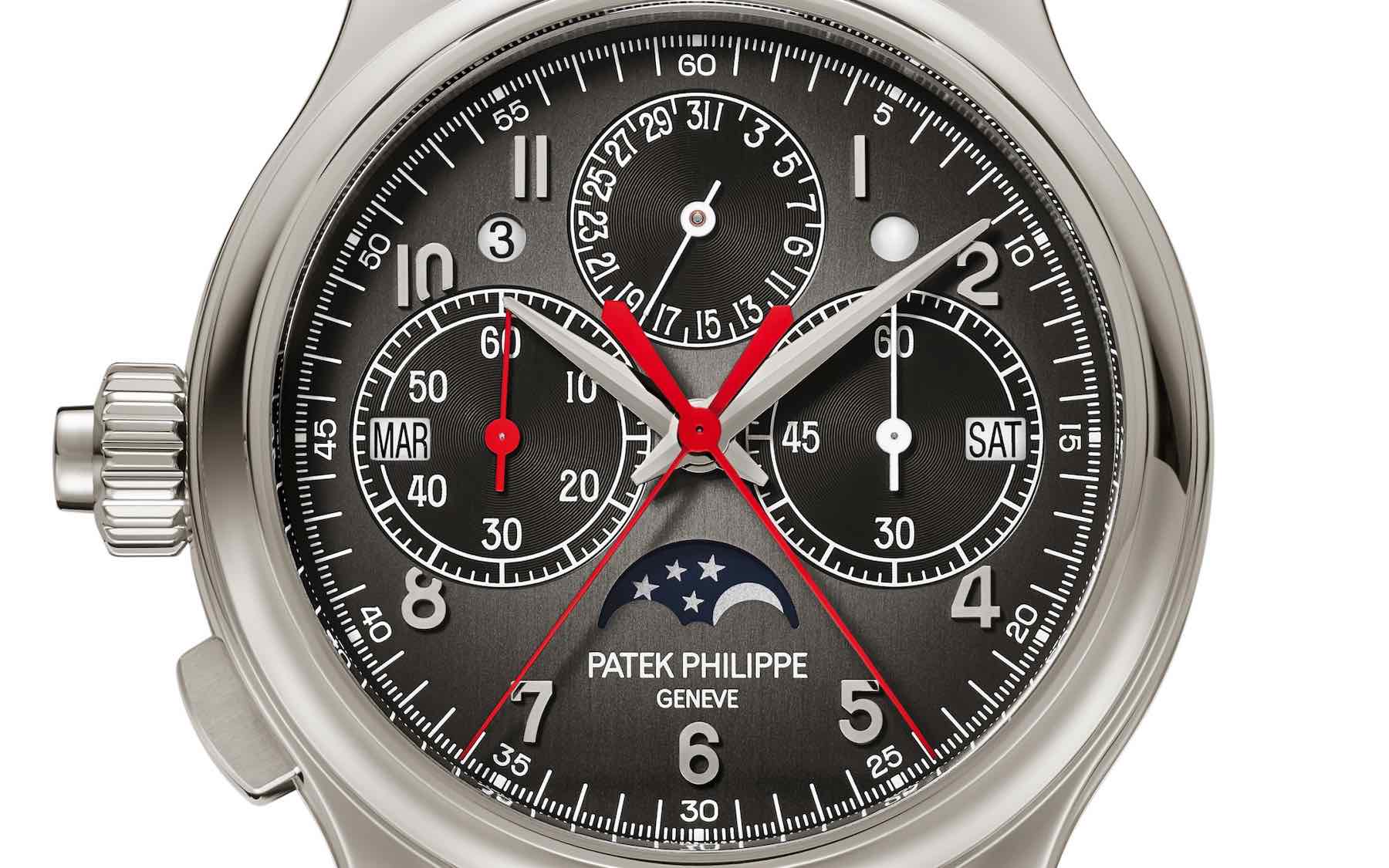 A close-up of the Ref. 5373P-001's dial shows its field aesthetic and easily legible display.