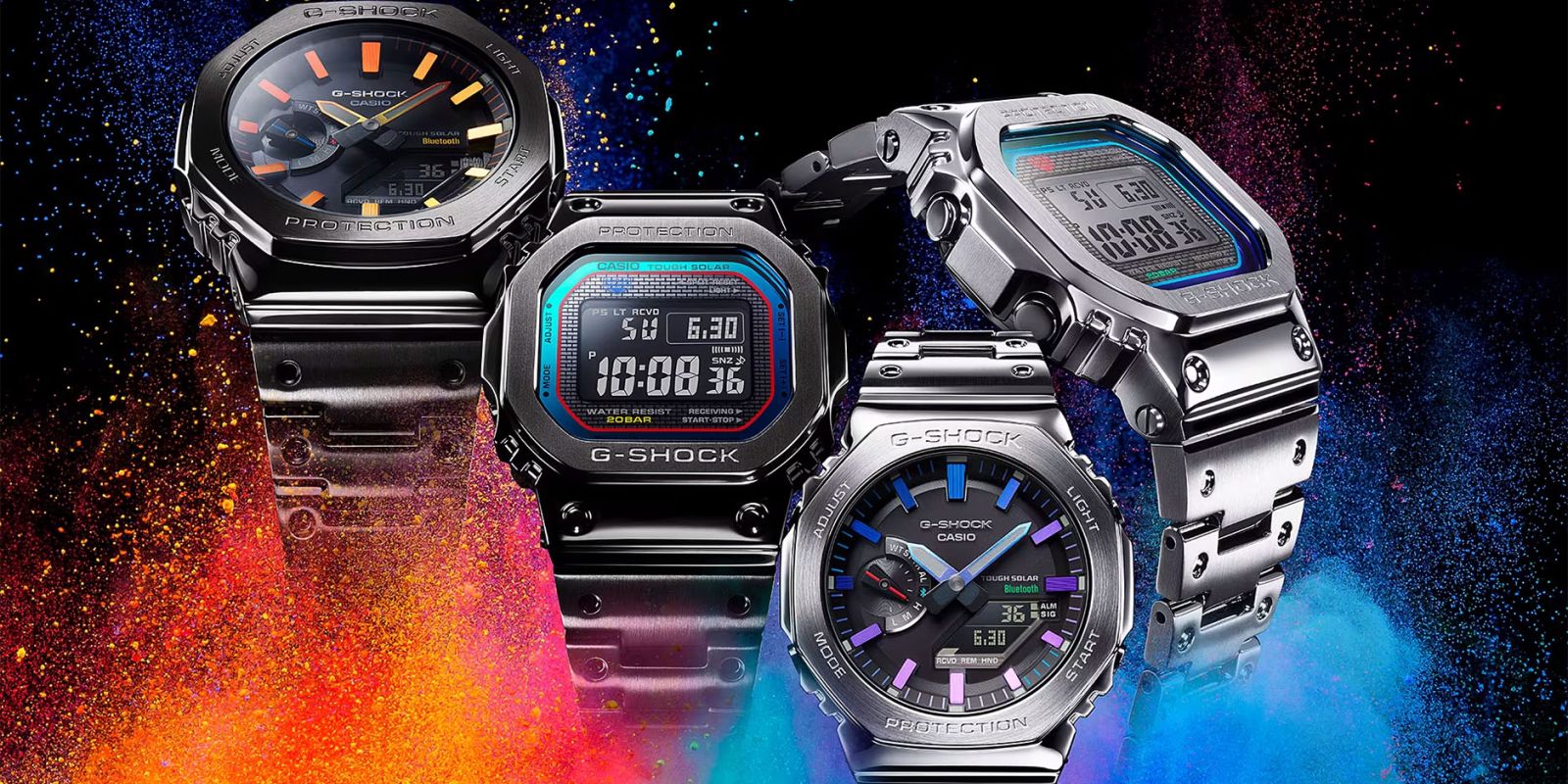 The new Casio G-Shock Full Metal watches with multi-coloured dials.